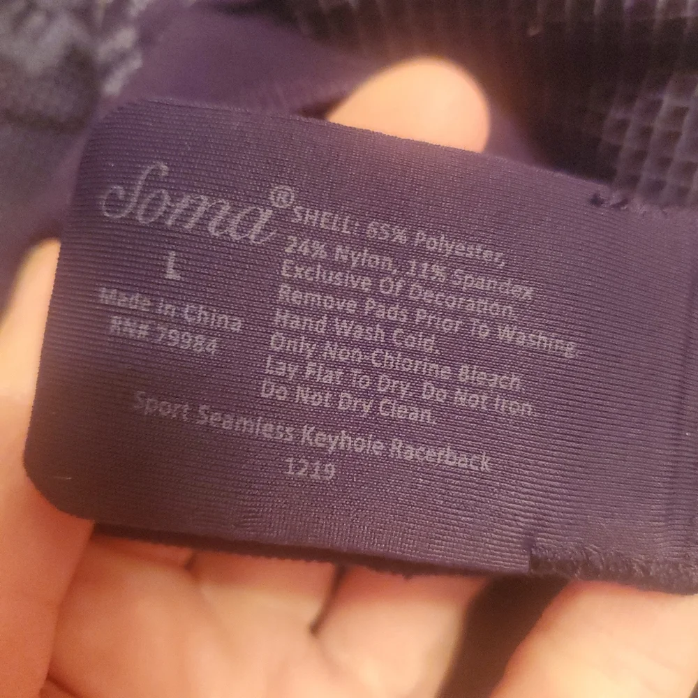 Soma Sport Large Seamless Key Racerback Maritime Navy Sports Bra NWT